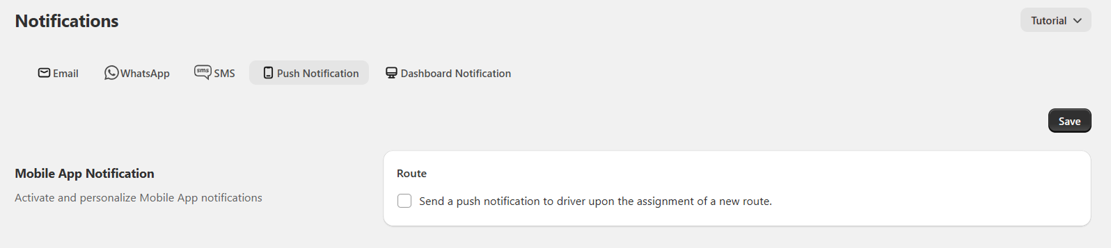 The push notification setting that alerts a driver when a new route is assigned