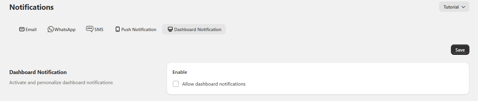 The dashboard notification setting that turns on dashboard alerts