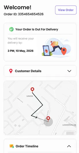 A tracking page: out for delivery, the expected time and the route
